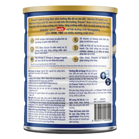 Combo 6 Lon Sữa Bột Ensure Gold Hương Vani 800g
