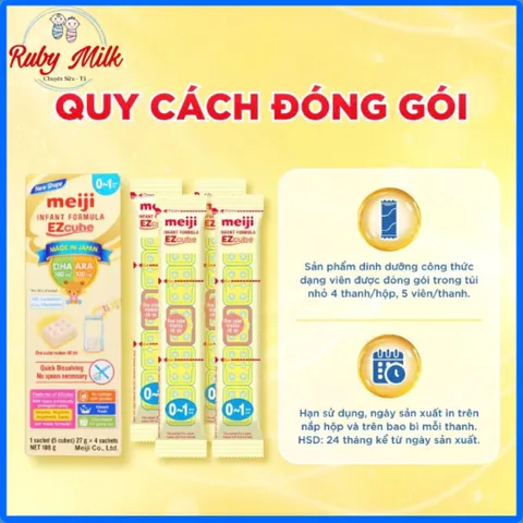 Hộp 4 Thanh Sữa Công Thức Meiji Thanh Infant Formula EZcube - Nhập khẩu chính hãng hộp 4 thanh (108g)
