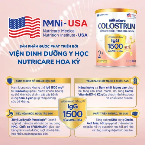 Sữa Bột METACARE COLOSTRUM Tăng Cường Miễn Dịch Sức Đề Kháng Bé Từ 1-10 Tuổi Với Sữa Non IgG 1500+ Lon 800g