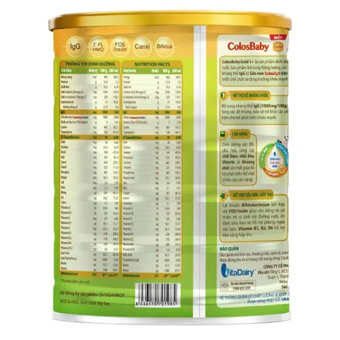Sữa Bột ColosBaby Gold Thanh Nhạt 1+ Lon 800g - S (Cho bé 1-2 tuổi)