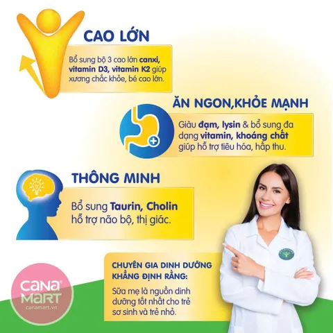 Sữa bột Smarta Grow Opti 3+ tuổi Lon 850g - Phát triển chiều cao, não bộ (Mẫu mới)