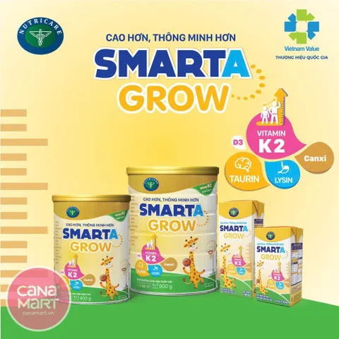 Sữa bột Smarta Grow Opti 3+ tuổi Lon 850g - Phát triển chiều cao, não bộ (Mẫu mới)
