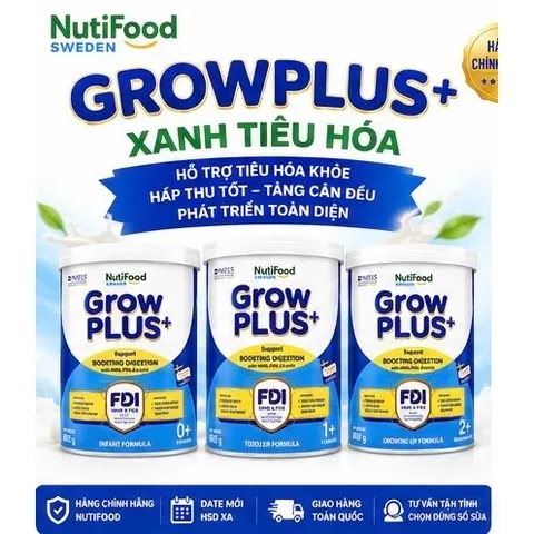 [Combo 2 Lon] Sữa Bột NuiFood GrowPLUS+ Xanh Tiêu Hóa 2+, 1+, 0+ Lon 800g  Hỗ Trợ Tiêu Hóa, Tăng Đề Kháng Cho Bé