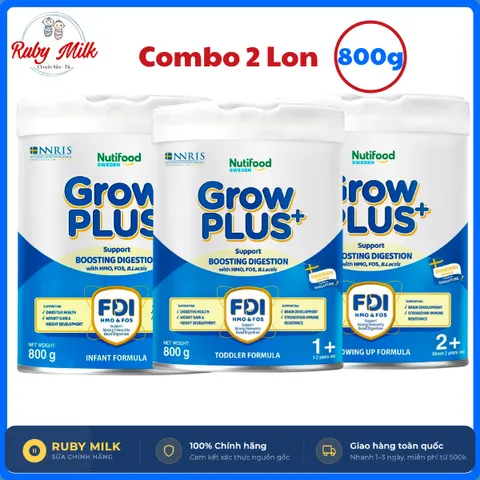 [Combo 2 Lon] Sữa Bột NuiFood GrowPLUS+ Xanh Tiêu Hóa 2+, 1+, 0+ Lon 800g  Hỗ Trợ Tiêu Hóa, Tăng Đề Kháng Cho Bé