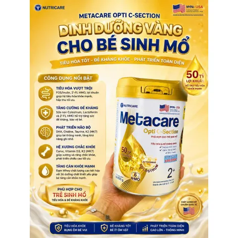 Combo 2 Lon Sữa Bột Metacare Opti C-SECTION Lon 800g - Dành Cho Bé Sinh Mỗ, Đề Kháng