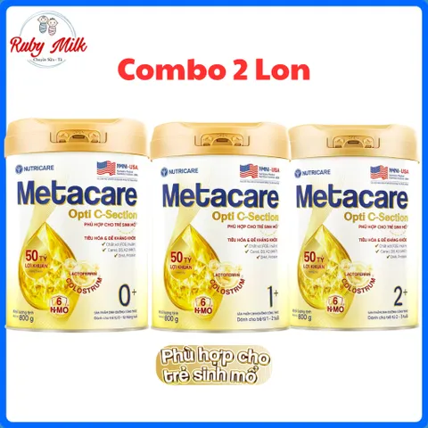 Combo 2 Lon Sữa Bột Metacare Opti C-SECTION Lon 800g - Dành Cho Bé Sinh Mỗ, Đề Kháng
