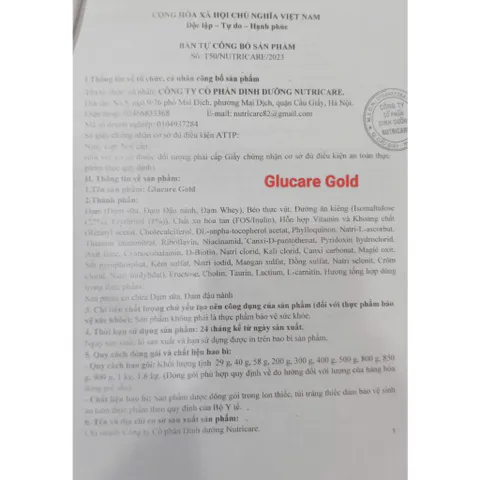 Sữa Bột Glucare Gold 850g (Mẫu mới GLUGOLD)
