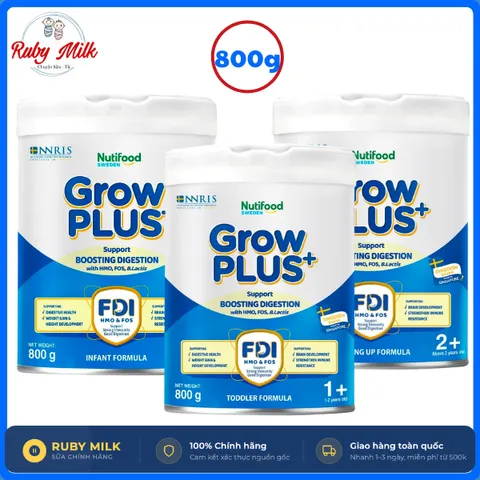 Sữa Bột Thuỵ Điển Nutifood GrowPLUS Xanh, Sữa Non hỗ trợ tiêu hóa tăng đề kháng phát triển não bộ cho bé Lon 800g