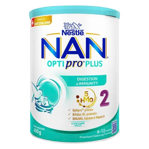 Sữa Nan Optipro PLUS 2 Lon 400g, với 5HMO, sản xuất tại Thụy Sỹ (Cho bé 6-12 tháng) (Giao bao bì ngẫu nhiên)