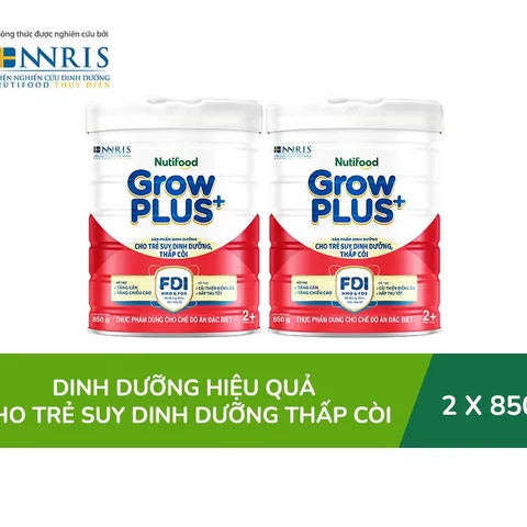 Combo 2 Lon Sữa bột Nutifood GrowPLUS+ Đỏ 2+ (Suy Dinh Dưỡng (2 lon x 850g) - Grow Plus+ Cho bé trên 2 tuổi