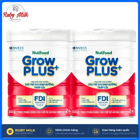 Combo 2 Lon Sữa bột Nutifood GrowPLUS+ Đỏ 2+ (Suy Dinh Dưỡng (2 lon x 850g) - Grow Plus+ Cho bé trên 2 tuổi