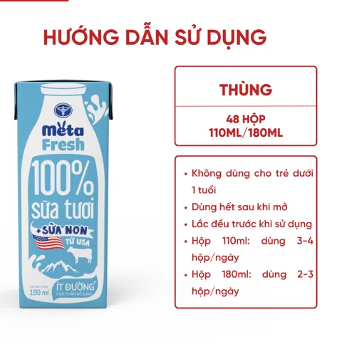 Thùng 48 Hộp Sữa Tươi META FRESH Ít Đường Nutricare Sữa Tươi Tiệt Trùng Bổ Sung Sữa Non Không Sử Dụng Chất Bảo Quản