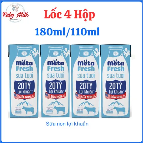 Lốc 4 hộp sữa tươi Nutricare Meta Fresh lợi khuẩn Ít Đường sữa non tăng cường miễn dịch, đề kháng
