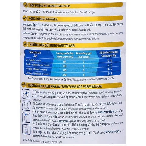 Sữa Bột MetaCare Opti 0+ Lon 800g (Cho bé 0 - 12 tháng)