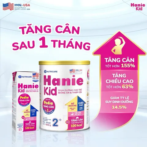 Sữa Bột Hanie Kid - Hỗ Trợ Tăng Cân, Giảm Biếng Ăn, Suy Dinh Dưỡng Thấp Còi