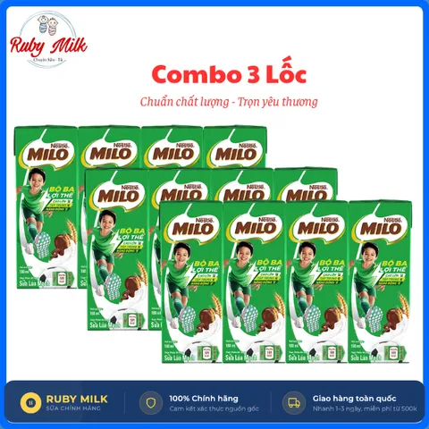 [Combo 3 lốc] Sữa Milo lúa mạch Nestle 110ml/180ml