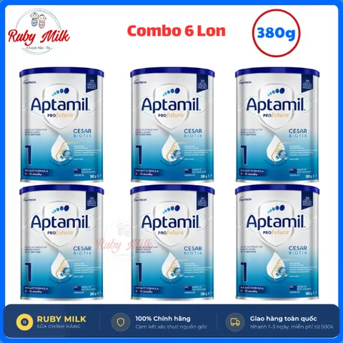 [Combo 6 Lon] Sữa bột Aptamil Cesarbiotik New Zealand số 1 Lon 380g cho bé 0-12 tháng