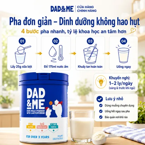 Sữa Bột Dad&Me Kids Milk Powder With Lactoferrin 800g Thực Phẩm Bổ Sung Tăng Đề Kháng Chiều Cao Và Miễn Dịch Cho Bé