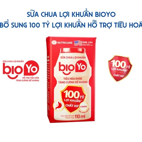 Thùng 24 Hộp Sữa Chua Lợi Khuẩn NUTRICARE BIOYO Bổ Sung 100 Tỷ Lợi Khuẩn Tăng Cường Đề Kháng Tiêu Hoá Khoẻ 110ml