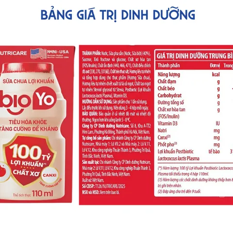Thùng 24 Hộp Sữa Chua Lợi Khuẩn NUTRICARE BIOYO Bổ Sung 100 Tỷ Lợi Khuẩn Tăng Cường Đề Kháng Tiêu Hoá Khoẻ 110ml