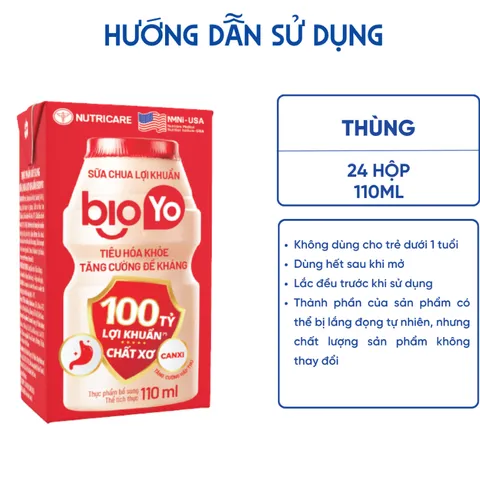 Thùng 24 Hộp Sữa Chua Lợi Khuẩn NUTRICARE BIOYO Bổ Sung 100 Tỷ Lợi Khuẩn Tăng Cường Đề Kháng Tiêu Hoá Khoẻ 110ml