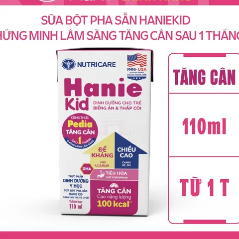 Sữa bột pha sẵn Hanie Kid 110ml, 180ml Nutricare cho trẻ biếng ăn suy dinh dưỡng