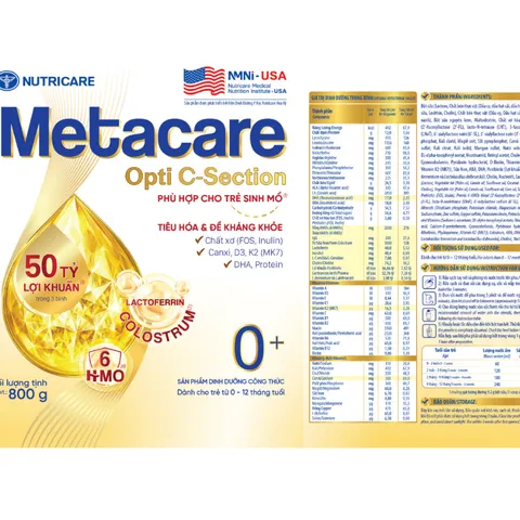 Sữa Bột Nutricare METACARE OPTI C-SECTION 0+ Hỗ Trợ Tiêu Hoá Khoẻ Tăng Cường Đề Kháng Cho Trẻ Sinh Mổ Bé Từ 0-12 Tháng