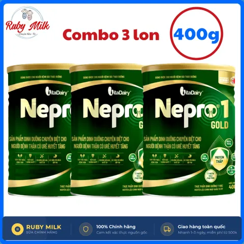 [COMBO 3 LON] Sữa bột Nepro 1 Gold - Phù hợp chế độ dinh dưỡng đặc biệt (dành cho người thận, tiểu đường) - Lon 400g