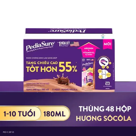Thùng 48 Hộp Sữa nước Pediasure Socola ít ngọt 180ml (Bao bì thay đổi theo đợt)