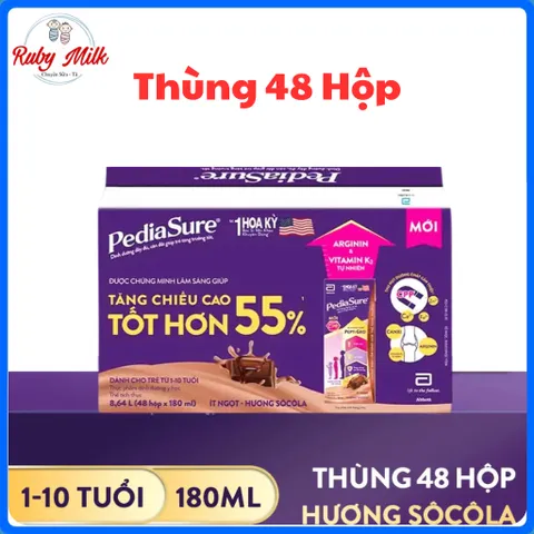 Thùng 48 Hộp Sữa nước Pediasure Socola ít ngọt 180ml (Bao bì thay đổi theo đợt)