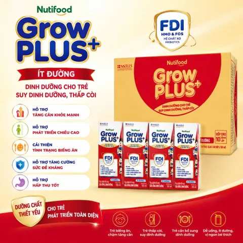Thùng 48 hộp sữa Nutifood GrowPLUS+ đỏ hộp 180ml (Cho bé Trên 1 tuổi)