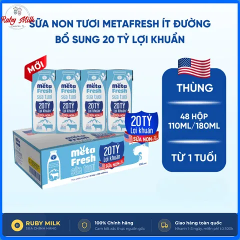Thùng 48 Hộp Sữa Tươi Nutricare META FRESH Lợi Khuẩn 180ml - Sữa Tươi Tiệt Trùng Bổ Sung Sữa Non Tăng Cường Miễn Dịch