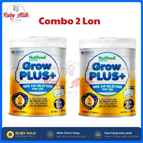 [Combo 2 Lon] Sữa Bột Nutifood GrowPLUS+ Vàng (Sữa Non Tăng Đề Kháng) - Lon 800g - Bao bì thay đổi theo đợt nhập hàng