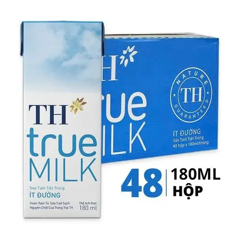 Thùng 48 hộp sữa tươi tiệt trùng ít đường TH true MILK 180ml