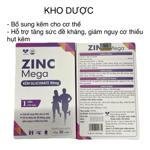 ZinC Mega hộp 30viên - Bổ sung kẽm gluconat, tăng cường sức đề kháng