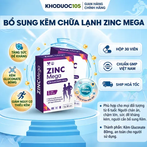 ZinC Mega hộp 30viên - Bổ sung kẽm gluconat, tăng cường sức đề kháng