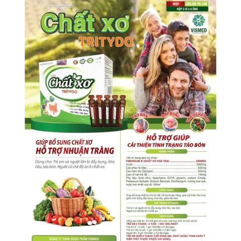 BỔ SUNG CHẤT XƠ TRITYDO hộp 15 ống - Bổ sung chất xơ, nhuận tràng, hỗ trợ giảm táo bón, đầy bụng, khó tiêu