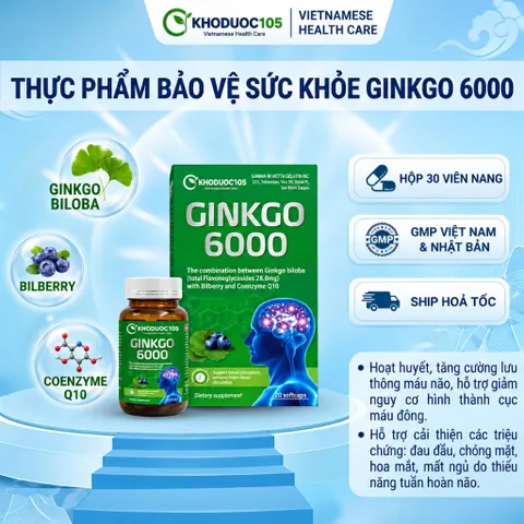 Bổ não GINKGO tăng cường trí nhớ GINKGO BILOBA 6000 lọ 30 viên - Hoạt huyết, tăng cường lưu thông máu não