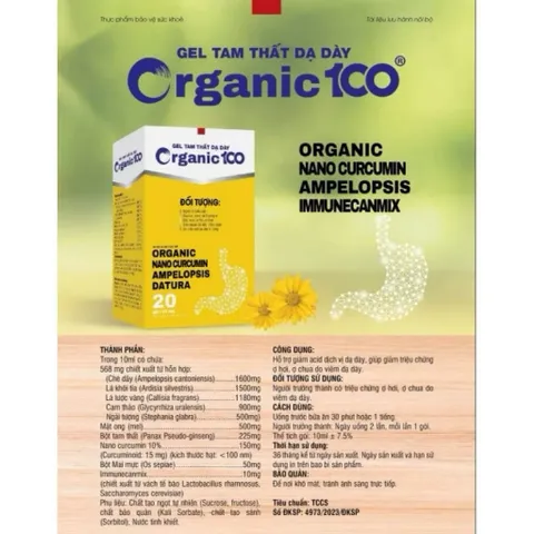 GEL TAM THẤT DẠ DÀY organic100 hộp 20gói x 10ml - Hỗ trợ giảm acid dịch vị dạ dày, giảm ợ hơi ợ chua do viêm dạ dày