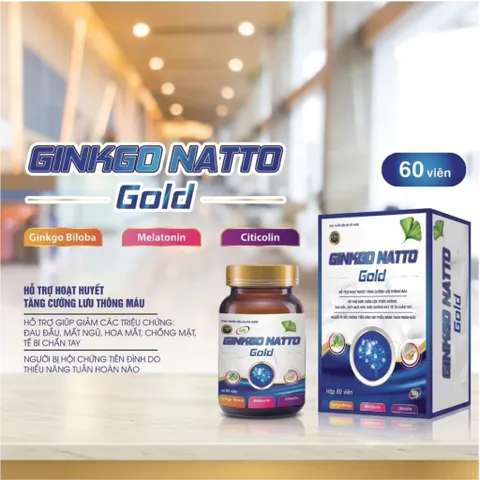 GINKGO NATTO gold hộp 60 viên - Bổ não, hoạt huyết, hỗ trợ giảm đau đầu, mất ngủ, hoa mắt chóng mặt, tê bì chân tay