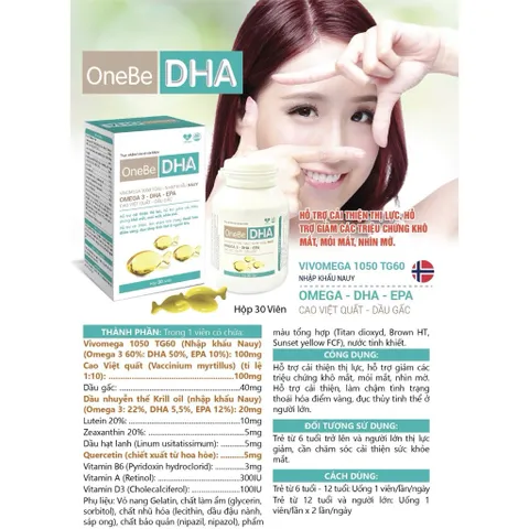 DẦU CÁ OneBe DHA - OMEGA 3 - DHA - EPA hộp 30 viên - Hỗ trợ cải thiện thị lực, làm chậm quá trình thoái hoá điểm vàng