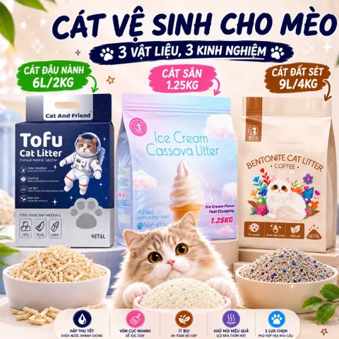 Cát vệ sinh cho mèo siêu vón cục CÁT ĐẤT SÉT Cát Sắn siêu khử mùi ít bụi xả toilet tiện lợi nhanh chóng