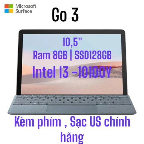 Microsoft Surface Go 3 Ram 8G SSD-128GB Intel Core I3 Gen 10 , Kèm bàn phím US Chính hãng