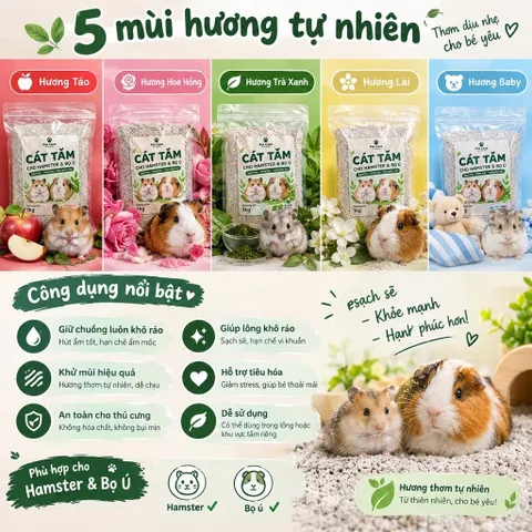 Combo 10 Túi Cát Tắm Cao Cấp Cho Hamster - Combo 10 Túi 1KG - 5 Mùi Hương, An Toàn Lành Tính