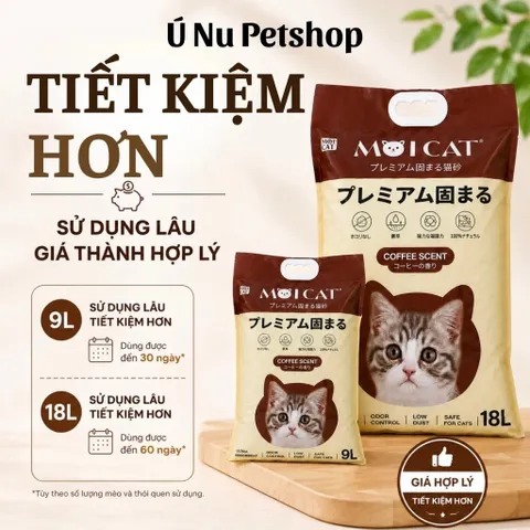 Cát Vệ Sinh Cho Mèo MOI CAT 9L – Cát Đất Sét Vón Cục Khử Mùi, Ít Bụi, Dễ Dọn – 3 Mùi Hương