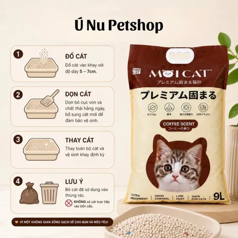 Cát Vệ Sinh Cho Mèo MOI CAT 9L – Cát Đất Sét Vón Cục Khử Mùi, Ít Bụi, Dễ Dọn – 3 Mùi Hương