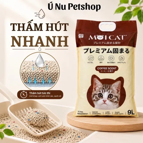 Cát Vệ Sinh Cho Mèo MOI CAT 9L – Cát Đất Sét Vón Cục Khử Mùi, Ít Bụi, Dễ Dọn – 3 Mùi Hương
