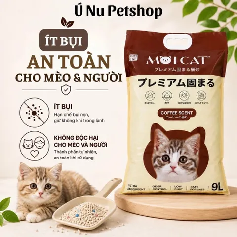 Cát Vệ Sinh Cho Mèo MOI CAT 9L – Cát Đất Sét Vón Cục Khử Mùi, Ít Bụi, Dễ Dọn – 3 Mùi Hương