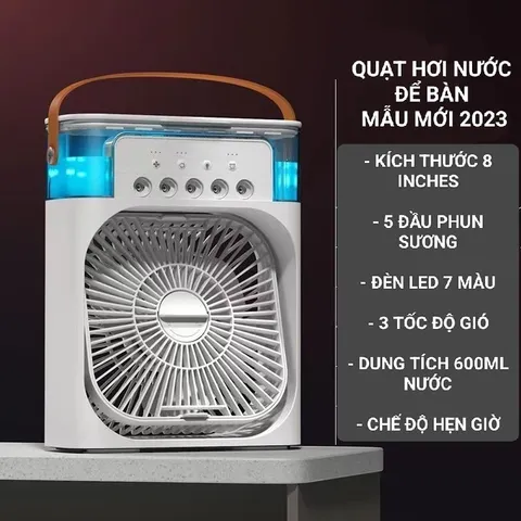 Quạt Điều Hòa Hơi Nước Mini 600ml , Quạt Phun Sương Tạo Ẩm Làm Mát Để Bàn Văn Phòng Tích Hợp Đèn Led