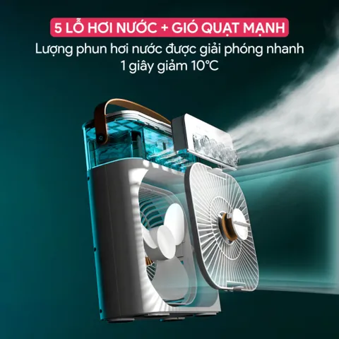 Quạt Điều Hòa Hơi Nước Mini 600ml , Quạt Phun Sương Tạo Ẩm Làm Mát Để Bàn Văn Phòng Tích Hợp Đèn Led